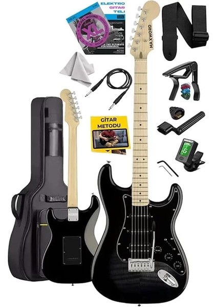 MAP-45BK Siyah Elektro Gitar Seti Hss Manyetik Maple Klavye Strat Kasa fiyatları