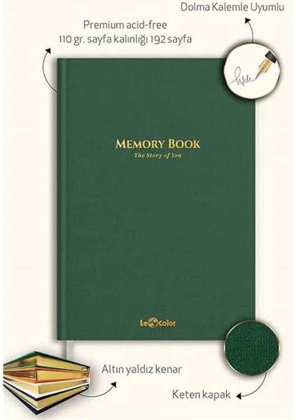 Memory Book Keten Hatıra Defteri Altın Kenarlı Anı Albümü Yeşil fiyatları