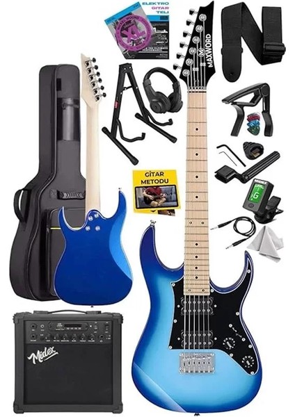 DE-150BL-25AMP Maple Klavye Hh Yüksek Kaliteli 25W Amfili Elektro Gitar Seti fiyatları