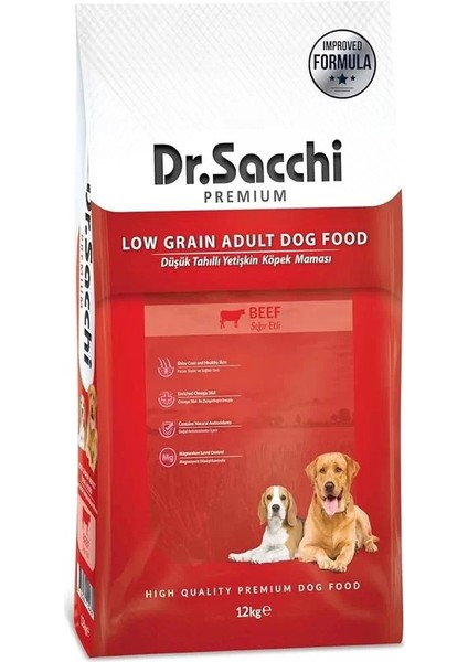 Dr.sacchi Düşük Tahıllı Sığır Etli Yetişkin Köpek Maması 12KG