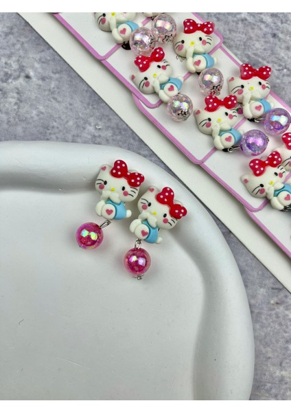 Hello Kittyli Klipsli Küpe Deliksiz Kulak Küpesi fiyatları