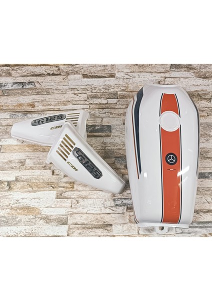 Cg Şeritli Benzin Deposu ve Yan Kapak Takımı Beyaz