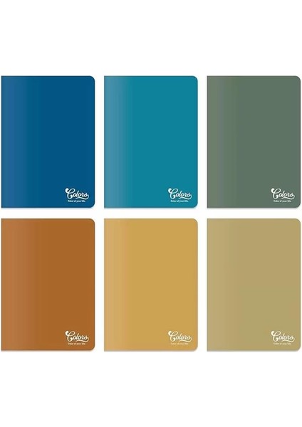 Colors Vintage Serisi, A5 60 Yaprak Çizgisiz Karton Kapaklı Defter 6'lı Paket, Renkli