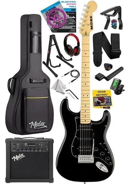 RPH-40BK-25AMP Elektro Gitar Seti 25 Watt Gai̇n'li̇ Bluetooth Şarjlı Amfi ve Full Set