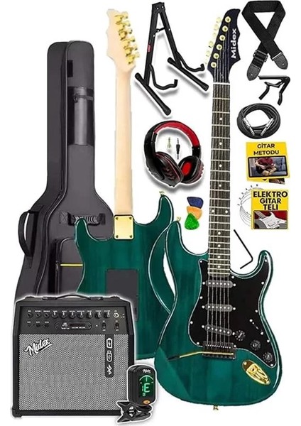 GLC-40GR-50AMP Elektro Gitar Seti 50 Watt Şarjlı Bt Amfi Kulaklık ve Full Set