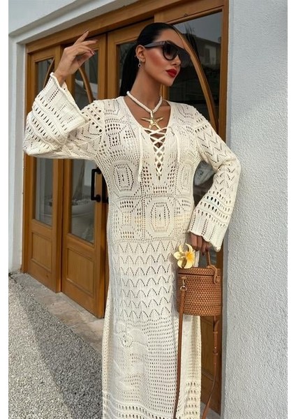 Birit Detaylı Ajurlu Elbise 2838 Ekru-Std modelleri