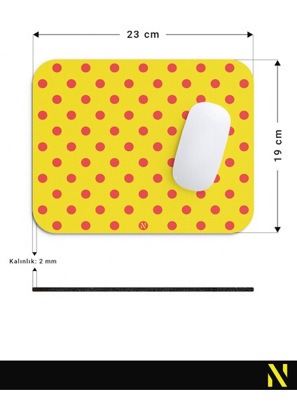 Sarı Kırmızı Puantiye Desenli Ergonomik Mouse Pad - 23 cm x 19 cm - Kaydırmaz Taban Ev ve Ofis Kullanımı Için Ideal Fare Altlığı Mousepad