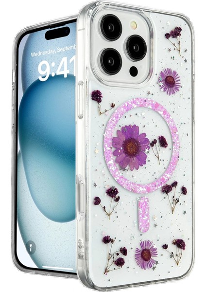 iPhone 16 Pro Kılıf Daisy Simli Magsafe Kapak - Mor