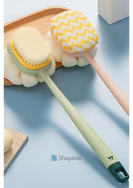 Çift Taraflı Banyo Sırt Kesesi Yumuşak Duş Lifi Uzun Saplı Masajlı Banyo Fırçası