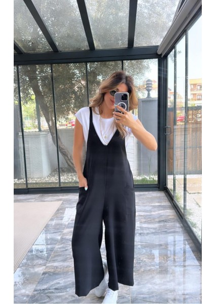 Kadın V Yaka Salaş Bahçıvan Ayrobin Kumaş Tulum modelleri