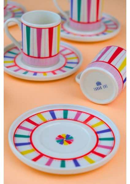 Porselen Color Stripe Kahve Fincan Takımı 90CC 6 Kişilik 12 Parça modelleri