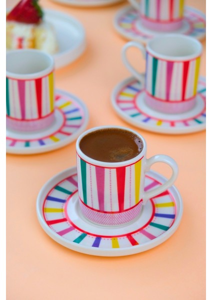 Porselen Color Stripe Kahve Fincan Takımı 90CC 6 Kişilik 12 Parça fırsatları