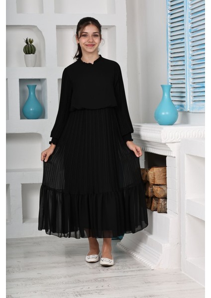 Kız Çocuk Uzun Boydan Pliseli Pamuklu Şifon Uzun Testtür ELBISE-ELB-0045 fiyatları