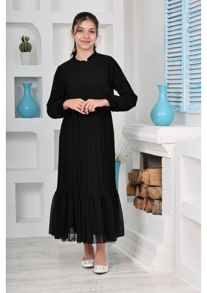 Kız Çocuk Uzun Boydan Pliseli Pamuklu Şifon Uzun Testtür ELBISE-ELB-0045 indirimleri