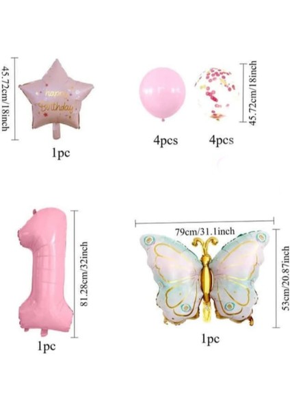Pembe Retro Kelebek Yaş Folyolu Pembe Yıldızlı Doğum Günü Parti Seti Süsü fiyatları