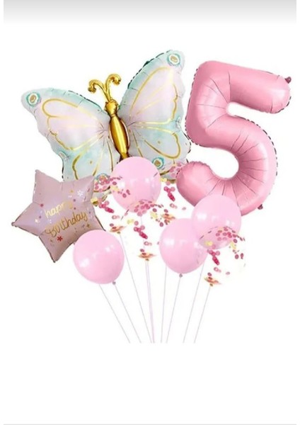 Pembe Retro Kelebek Yaş Folyolu Pembe Yıldızlı Doğum Günü Parti Seti Süsü fırsatları