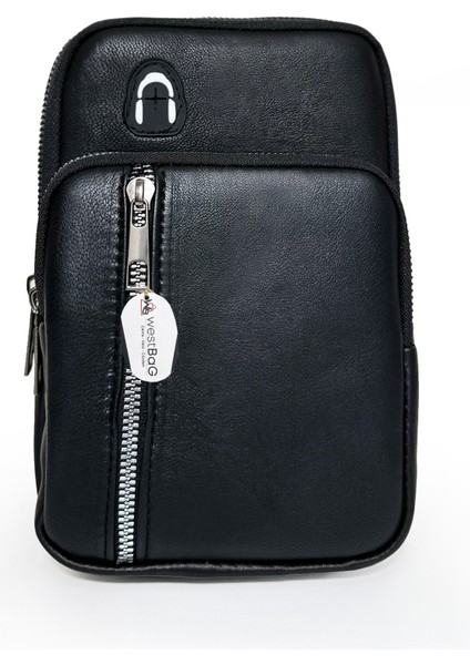 Hakiki Deri Telefon Bölmeli & Kulaklık Çıkışlı Çapraz Omuz Çantası Bodybag