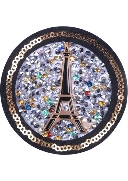 Büro Ev Ofis Için 6cm Taşlı Eyfel Kulesi Siyah Motif Ütü Ile Yapışan Aplike Arma