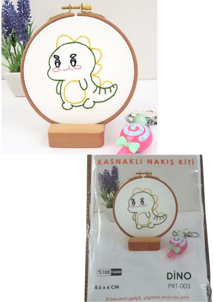 Büro Ev Ofis Hobi Dikiş Atölyesi Için 8,6X6CM Dino Stil Kasnaklı Nakış Kiti