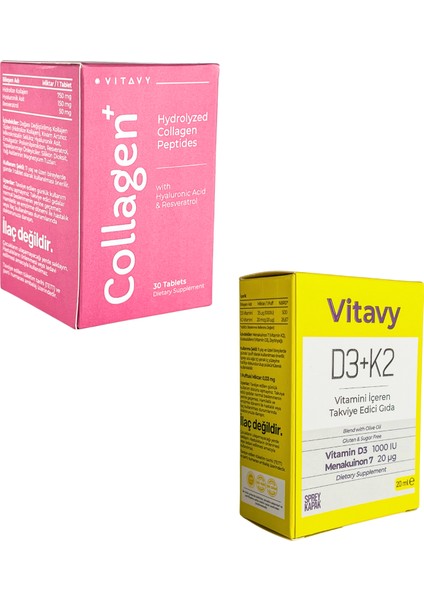 Collagen & Hyaluronic Acid & Resveratrol ve D3K2 Vitamini Sprey 20 ml 2'li Set