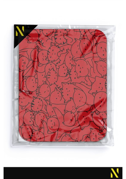 Sevimli Kediler Siyah Kırmızı Renkli Ergonomik Mouse Pad - 23 cm x 19 cm - Kaydırmaz Taban Ev ve Ofis Kullanımı Için Ideal Fare Altlığı Mousepad