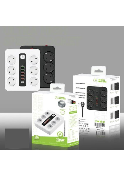 6 Adet Akıllı Bkl Priz Akım Korumalı, 5 USB ve 1 Type-C Pd 20W Bağlantılı 2 Metre Kablolu indirimleri