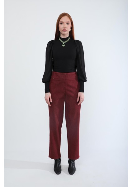 Kadın Beli Lastikli Likralı Esnek Jean Pantolon Bordo fiyatları