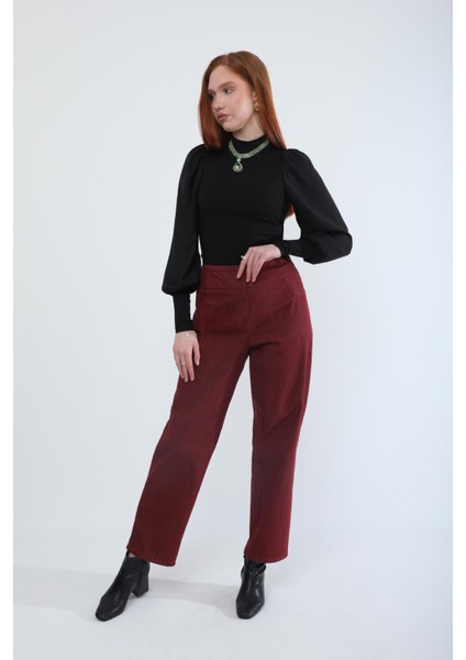 Kadın Beli Lastikli Likralı Esnek Jean Pantolon Bordo fırsatları