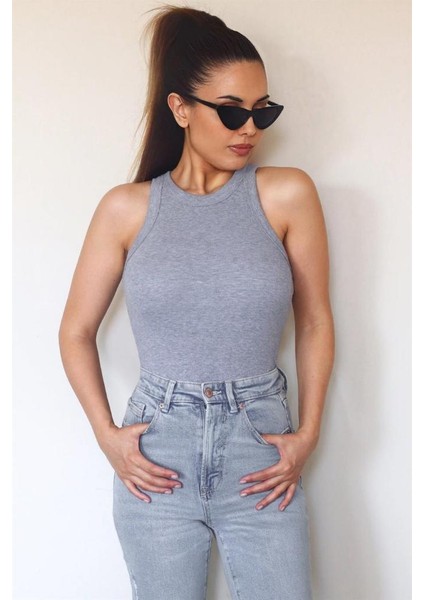 Kadın Premium Doku Duman Gri Fitilli Pamuklu Atlet fiyatları