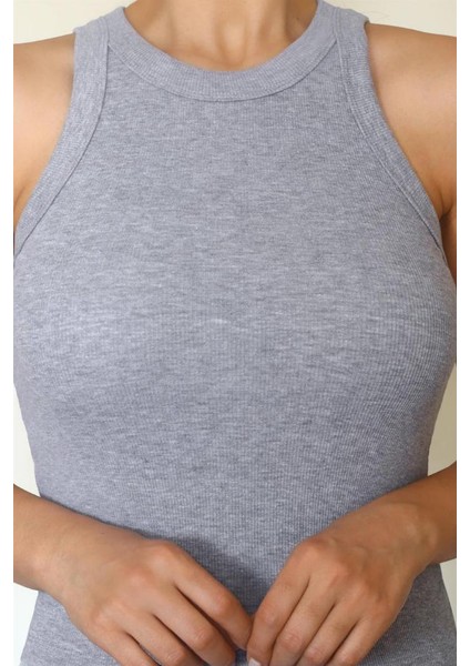 Kadın Premium Doku Duman Gri Fitilli Pamuklu Atlet modelleri