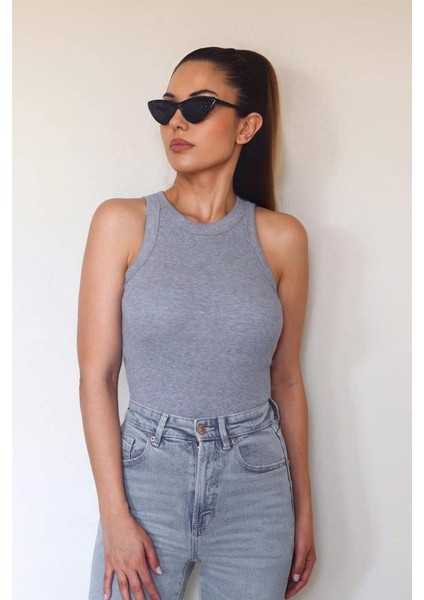 Kadın Premium Doku Duman Gri Fitilli Pamuklu Atlet indirimleri