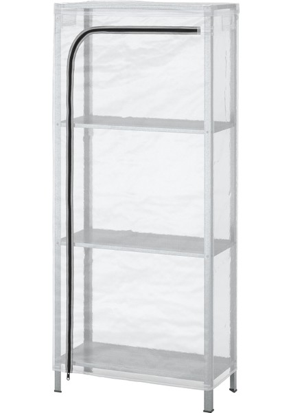 Hyllıs Dış Mekan Raf Ünitesi 60 x 27 x 140 cm Şeffaf Kılıflı Çelik Toz Korumalı Sera Kullanımlı