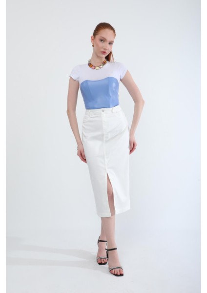 Önden Yırtmaçlı Likralı Midi Etek fiyatları