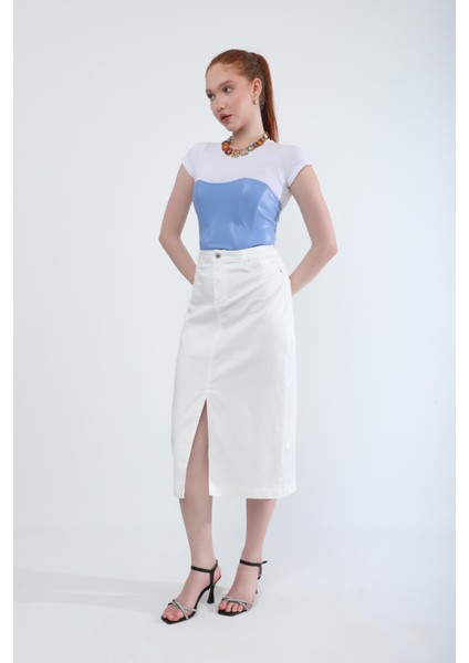 Önden Yırtmaçlı Likralı Midi Etek modelleri