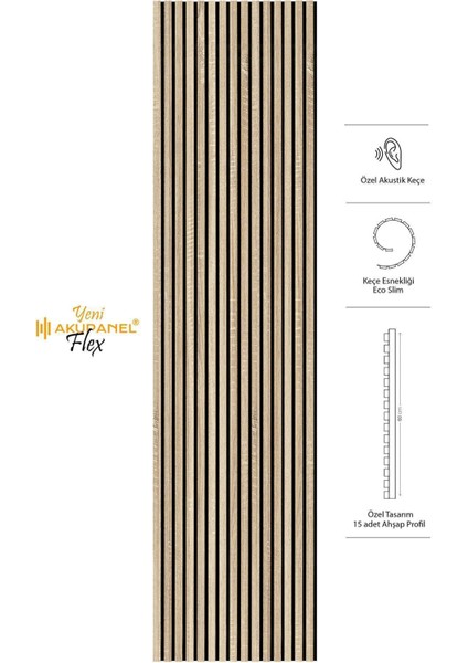 Flex 60X245 cm Meşe Renk Akustik Ahşap Duvar Paneli modelleri
