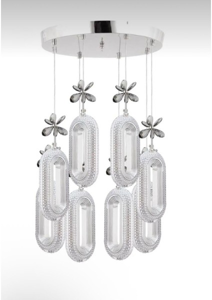 Alfa LED 8'li Krom 3 Renk Modu Ledli Kristal Taşlı Modern LED Avize indirimleri