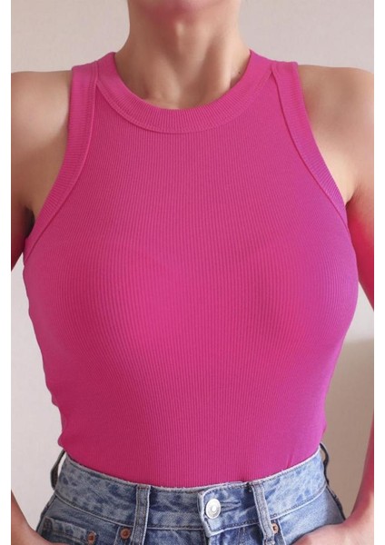 Kadın 3'lü Premium Pamuklu Fitilli Atlet Beyaz, Siyah, Fuşya modelleri