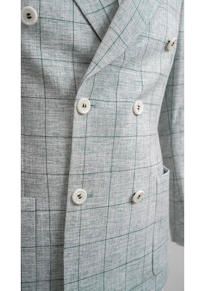 Yeşil Kareli Slim Fit Erkek Kruvaze Ceket fiyatları