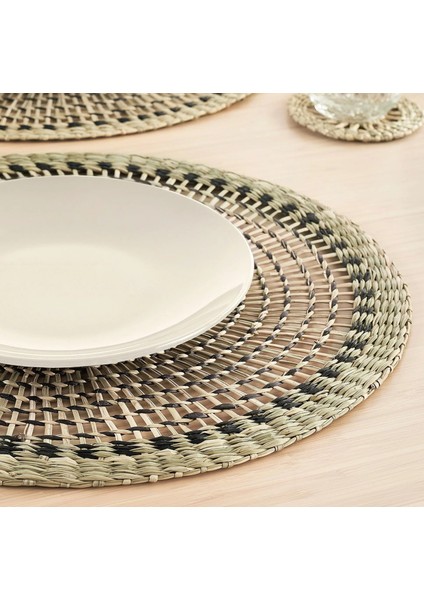 4 Adet Yuvarlak Amerikan Servis Çap 37 cm Ikea 4'lü Set Tabak Altlığı Supla Altlık Hasır Otu