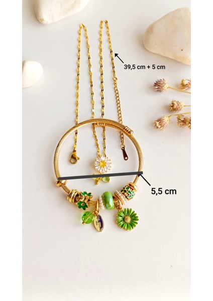 Bileklik Pandorsb ve Papatya Kolye Altın Kaplama Zirkon Taş 316 L Çelik 2'li Set + Hediye Paket fırsatları