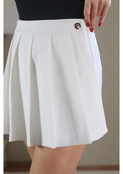 Kadın Ekru Tok Doku Pileli Şort Etek fiyatları