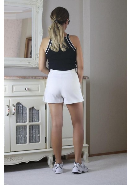 Kadın Ekru Tok Doku Pileli Şort Etek indirimleri