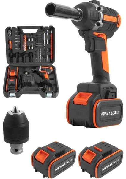 48V Çift Pilli Şarjlı Bijon Somun Sökme Sıkma Darbeli Kömürsüz Motor, Matkap Uçlu Set fırsatları