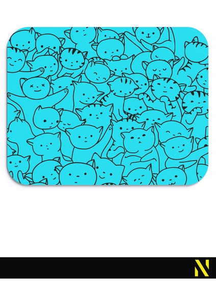 Sevimli Kediler Turkuaz Renkli Ergonomik Mouse Pad - 23 cm x 19 cm - Kaydırmaz Taban Ev ve Ofis Kullanımı Için Ideal Fare Altlığı Mousepad