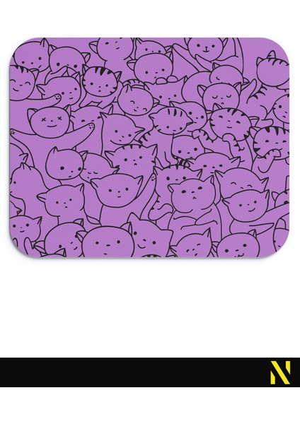 Sevimli Kediler Mor Renkli Ergonomik Mouse Pad - 23 cm x 19 cm - Kaydırmaz Taban Ev ve Ofis Kullanımı Için Ideal Fare Altlığı Mousepad