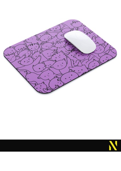 Sevimli Kediler Mor Renkli Ergonomik Mouse Pad - 23 cm x 19 cm - Kaydırmaz Taban Ev ve Ofis Kullanımı Için Ideal Fare Altlığı Mousepad modelleri