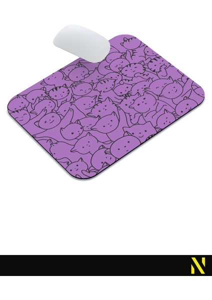 Sevimli Kediler Mor Renkli Ergonomik Mouse Pad - 23 cm x 19 cm - Kaydırmaz Taban Ev ve Ofis Kullanımı Için Ideal Fare Altlığı Mousepad indirimleri