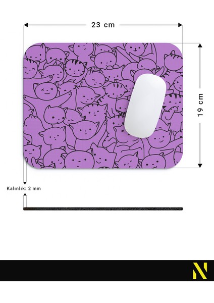 Sevimli Kediler Mor Renkli Ergonomik Mouse Pad - 23 cm x 19 cm - Kaydırmaz Taban Ev ve Ofis Kullanımı Için Ideal Fare Altlığı Mousepad