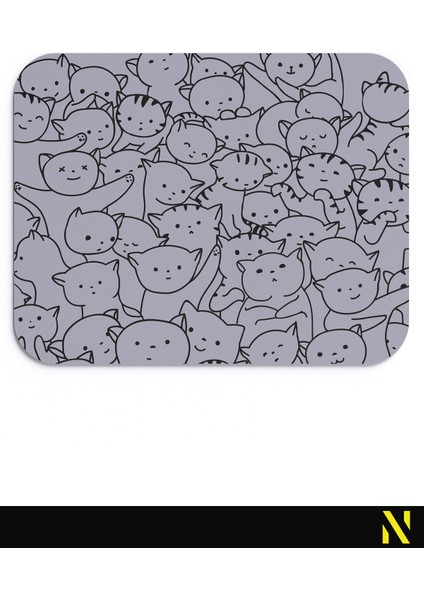 Sevimli Kediler Gri Renkli Ergonomik Mouse Pad - 23 cm x 19 cm - Kaydırmaz Taban Ev ve Ofis Kullanımı Için Ideal Fare Altlığı Mousepad