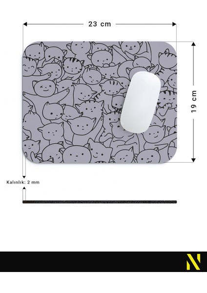 Sevimli Kediler Gri Renkli Ergonomik Mouse Pad - 23 cm x 19 cm - Kaydırmaz Taban Ev ve Ofis Kullanımı Için Ideal Fare Altlığı Mousepad